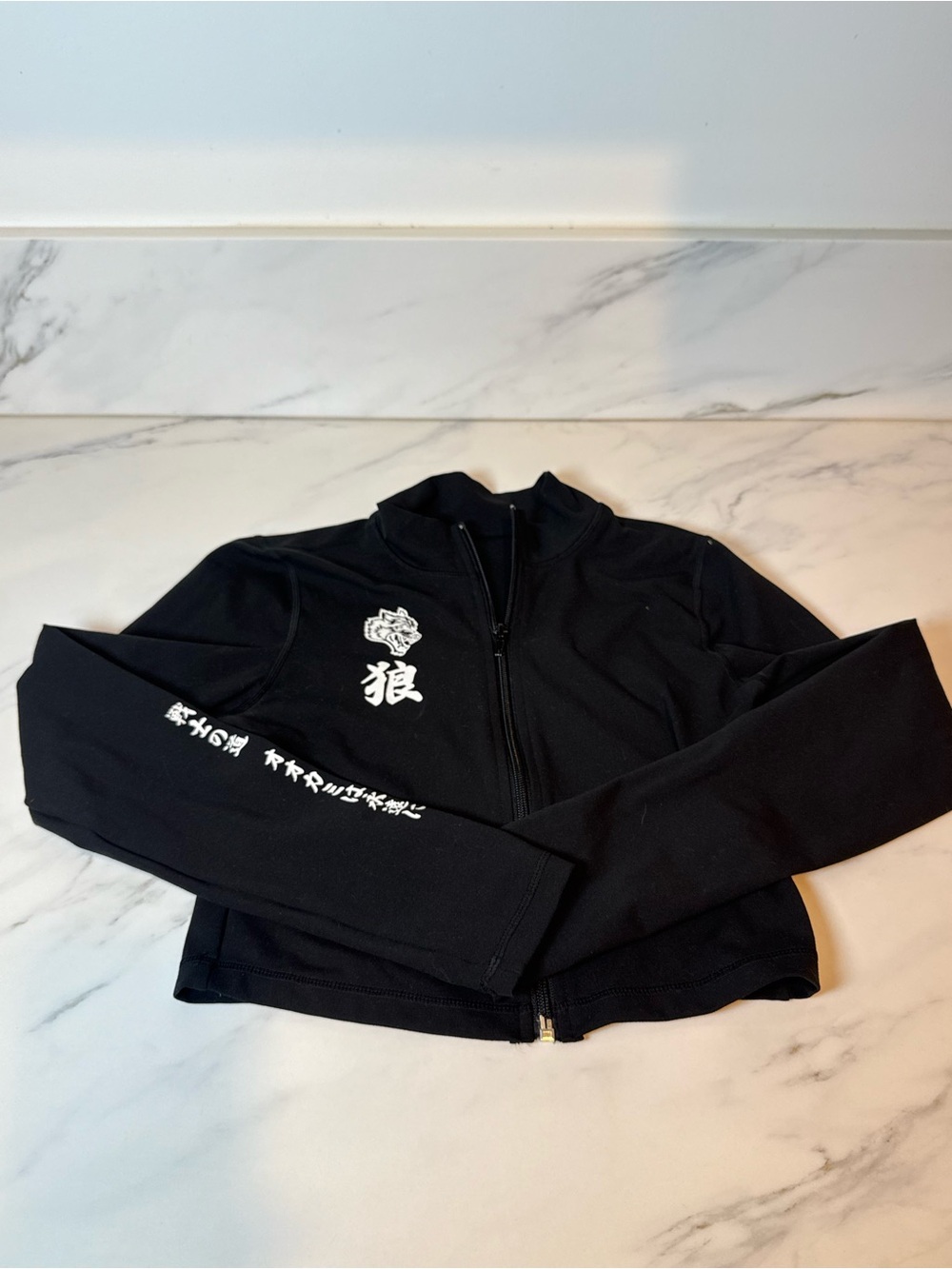 Darc sport black long sleeve zip up with Japanese letters